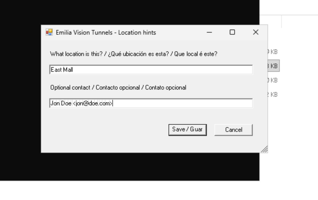 Ventana de referencia de ubicación de Emilia Tunnels